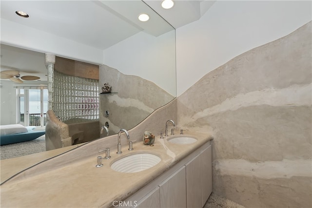 28527 Willow Rd, Lake Arrowhead, CA 92385 - ensuite bathroom featuring double vanity and recessed lighting