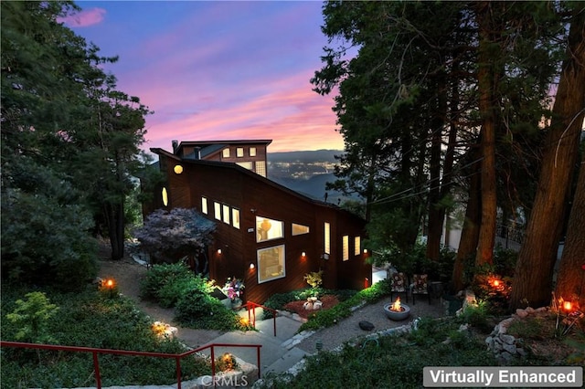 28527 Willow Rd, Lake Arrowhead, CA 92385 - view of side of property featuring an outdoor fire pit