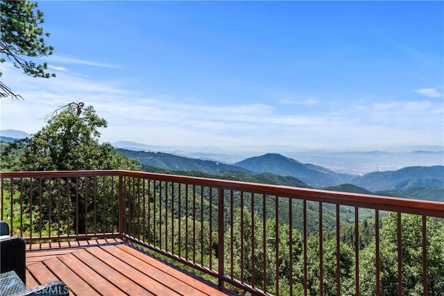 28527 Willow Rd, Lake Arrowhead, CA 92385 - wooden terrace featuring a mountain view
