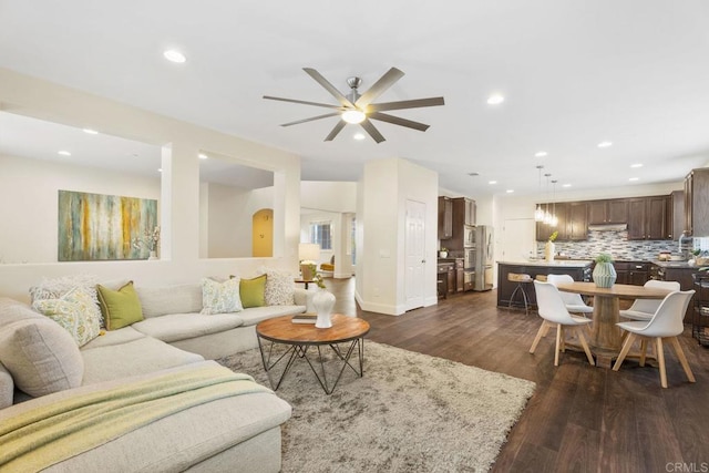 737 W Bel Esprit Cir, San Marcos, CA 92069 - living area featuring recessed lighting, dark wood-style flooring, and a ceiling fan