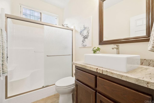 737 W Bel Esprit Cir, San Marcos, CA 92069 - bathroom with vanity, a stall shower, and tile patterned flooring
