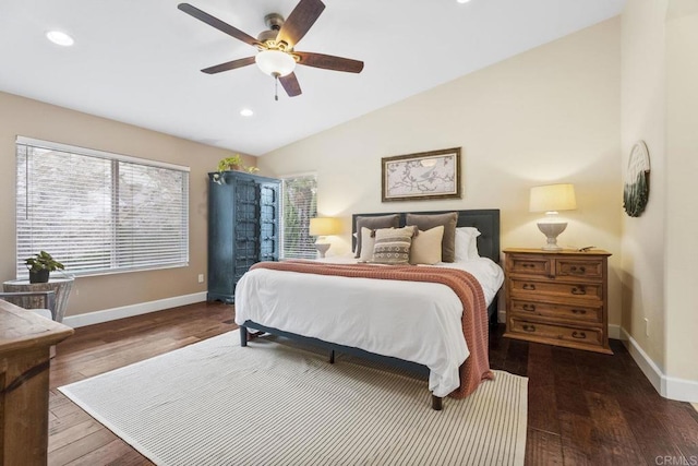 737 W Bel Esprit Cir, San Marcos, CA 92069 - bedroom with multiple windows, recessed lighting, vaulted ceiling, wood finished floors, and a ceiling fan
