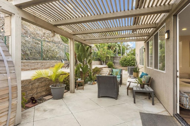 737 W Bel Esprit Cir, San Marcos, CA 92069 - fenced backyard with an outdoor living space, a patio area, and a pergola