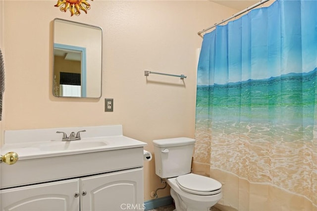 33159 Ridge Rd, Arrowbear, CA 92308 - full bathroom with vanity and a shower with shower curtain