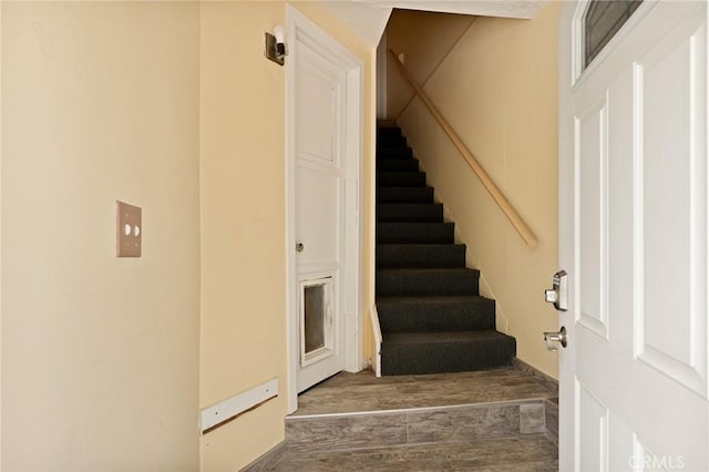 33159 Ridge Rd, Arrowbear, CA 92308 - stairs featuring wood finished floors