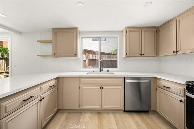 516 Sefton Ave Unit A, Monterey Park, CA 91755 - kitchen with dishwasher, open shelves, light wood-style flooring, recessed lighting, and cream cabinetry