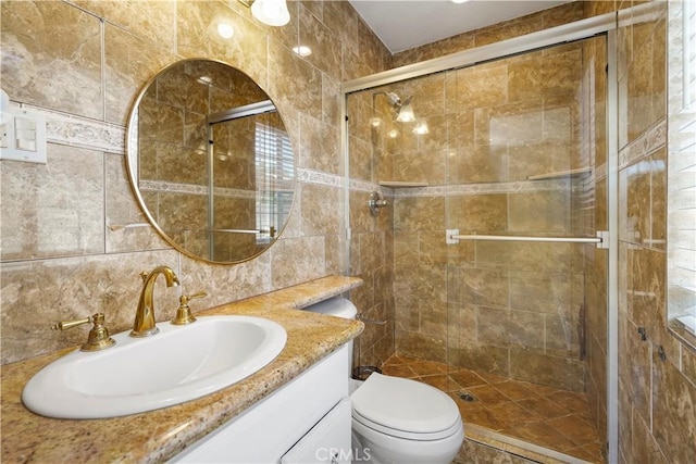 10265 Lev Ave, Arleta, CA 91331 - full bath with vanity, a shower stall, and tile walls