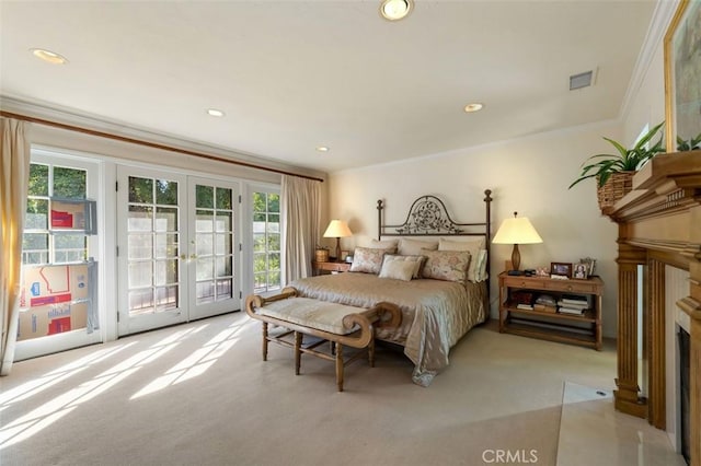 5250 Scott Robertson Rd, Hidden Hills, CA 91302 - bedroom featuring carpet, french doors, access to outside, multiple windows, and ornamental molding