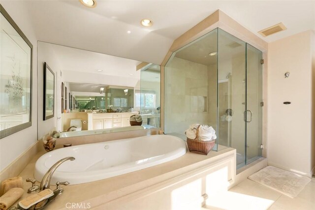 5250 Scott Robertson Rd, Hidden Hills, CA 91302 - bathroom with a garden tub, a stall shower, and vanity