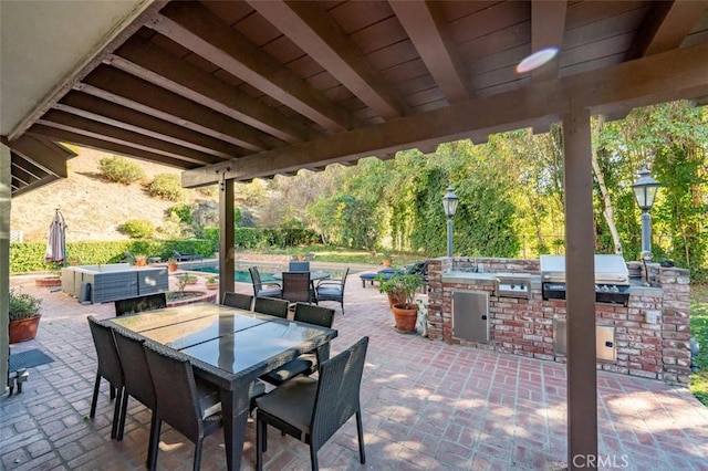 5250 Scott Robertson Rd, Hidden Hills, CA 91302 - view of patio featuring area for grilling, outdoor dining space, and an outdoor pool