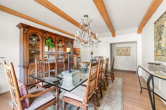 5250 Scott Robertson Rd, Hidden Hills, CA 91302 - dining area featuring a chandelier, beam ceiling, and light wood finished floors