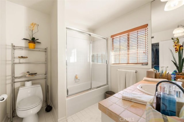 5250 Scott Robertson Rd, Hidden Hills, CA 91302 - bathroom with enclosed tub / shower combo, vanity, and tile patterned floors