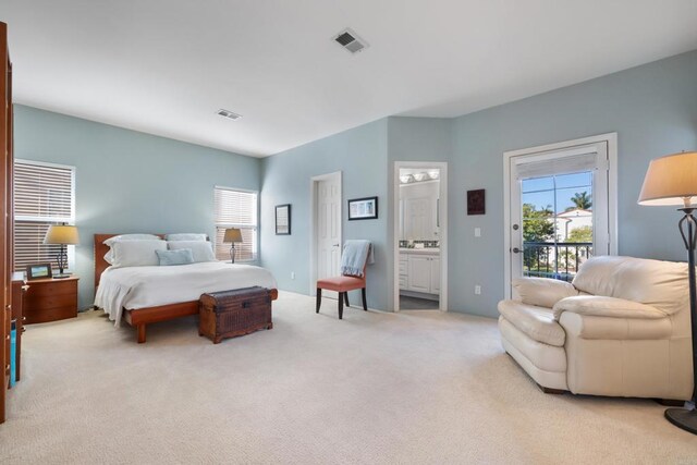 7243 Surfbird Cir, Carlsbad, CA 92011 - bedroom featuring multiple windows, access to outside, carpet flooring, and ensuite bath