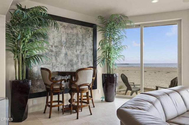 3629 Ocean Dr, Oxnard, CA 93035 - dining space featuring view of water and beach and recessed lighting