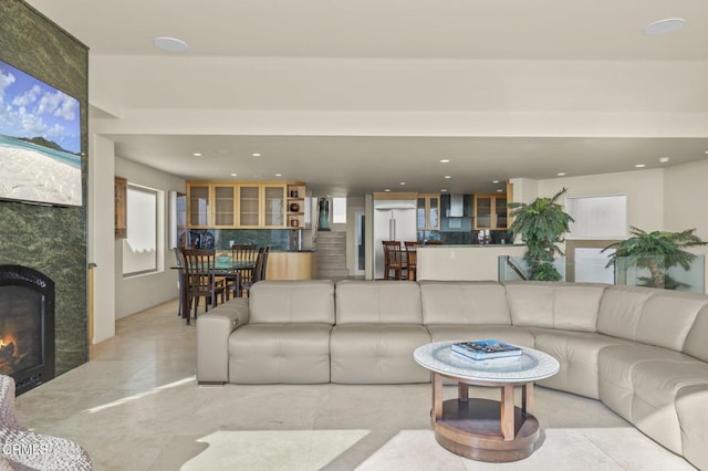 3629 Ocean Dr, Oxnard, CA 93035 - living room with recessed lighting and a premium fireplace