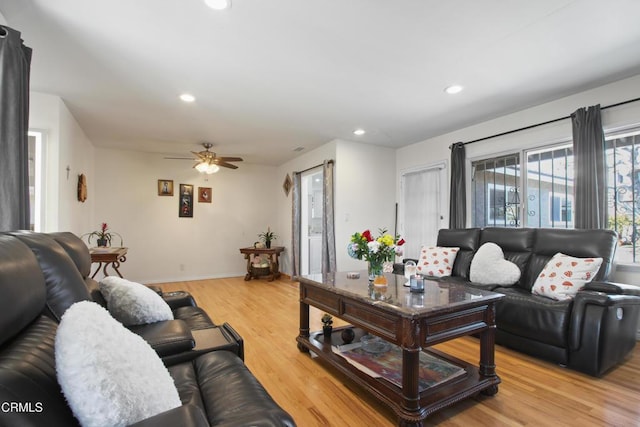 2165 W 115th St, Hawthorne, CA 90250 - living area featuring light wood-type flooring, recessed lighting, and ceiling fan