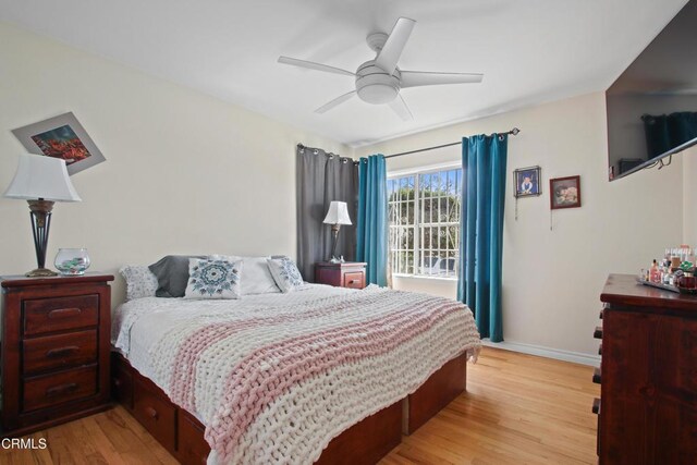2165 W 115th St, Hawthorne, CA 90250 - bedroom with light wood-style flooring and a ceiling fan