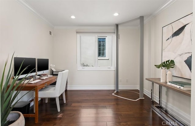 3 Atlantis Cv, Newport Coast, CA 92657 - office space with hardwood / wood-style floors, ornamental molding, and recessed lighting