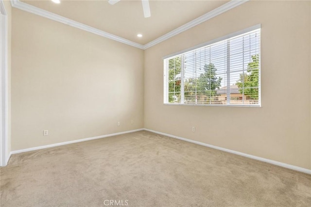 1708 Snowberry Rd, Beaumont, CA 92223 - carpeted empty room with crown molding, ceiling fan, and recessed lighting