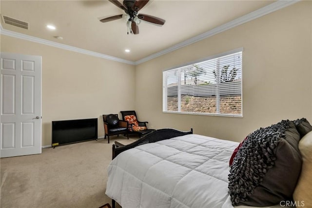 1708 Snowberry Rd, Beaumont, CA 92223 - carpeted bedroom featuring crown molding, recessed lighting, and ceiling fan