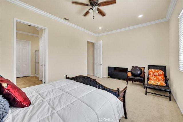 1708 Snowberry Rd, Beaumont, CA 92223 - bedroom with ornamental molding, recessed lighting, ceiling fan, and carpet flooring