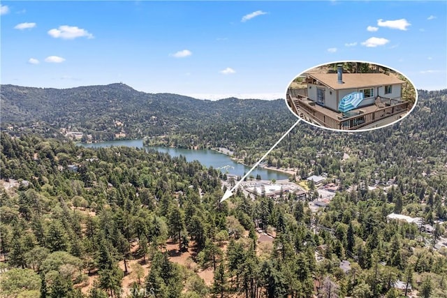 423 Thousand Pines Rd, Crestline, CA 92325 - view of mountain backdrop with a forest and a nearby body of water