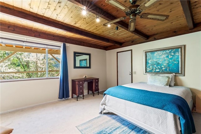 423 Thousand Pines Rd, Crestline, CA 92325 - bedroom with a wooden ceiling with exposed beams and carpet floors