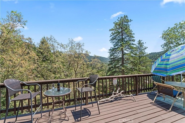 423 Thousand Pines Rd, Crestline, CA 92325 - deck featuring a wooded view