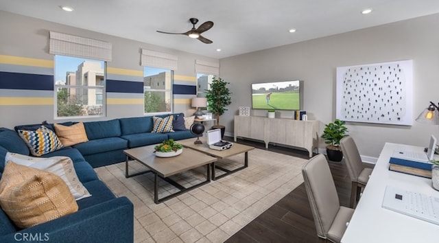 200 Lily Loop, Irvine, CA 92618 - living room featuring wood finished floors, a ceiling fan, and recessed lighting