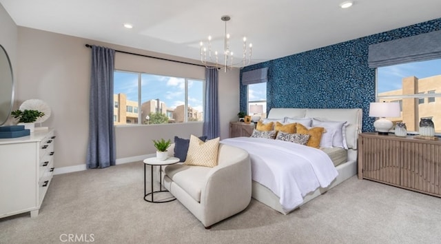 200 Lily Loop, Irvine, CA 92618 - bedroom with light carpet, a chandelier, and recessed lighting