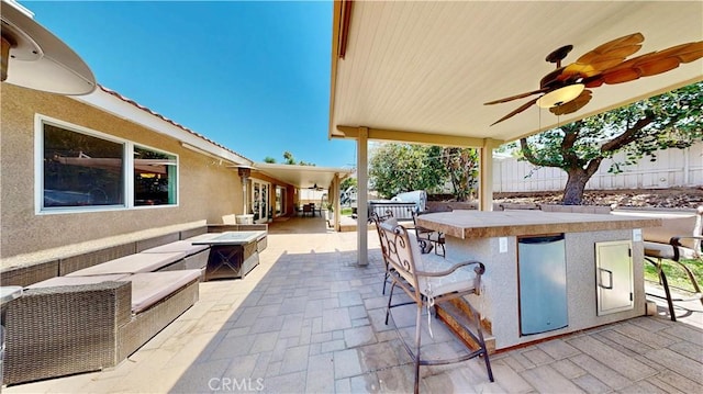 7413 Crimson Dr, Highland, CA 92346 - view of patio / terrace featuring a fire pit and ceiling fan