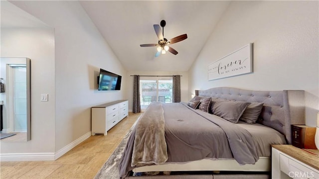 7413 Crimson Dr, Highland, CA 92346 - bedroom featuring lofted ceiling, ceiling fan, and access to exterior