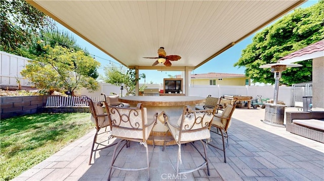 7413 Crimson Dr, Highland, CA 92346 - fenced backyard with a patio area and a ceiling fan