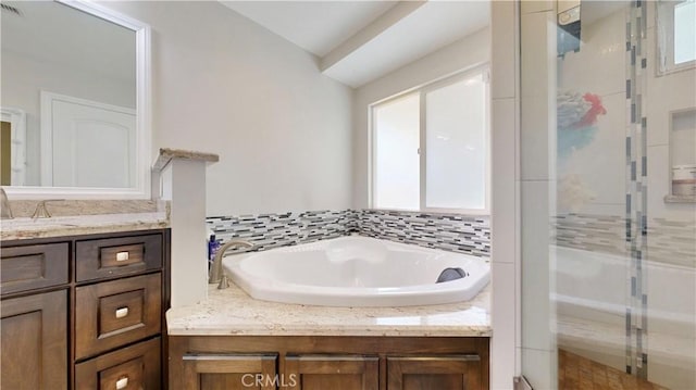 7413 Crimson Dr, Highland, CA 92346 - full bath featuring a shower stall, vanity, and a garden tub