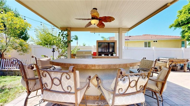 7413 Crimson Dr, Highland, CA 92346 - fenced backyard featuring an outdoor kitchen and a patio
