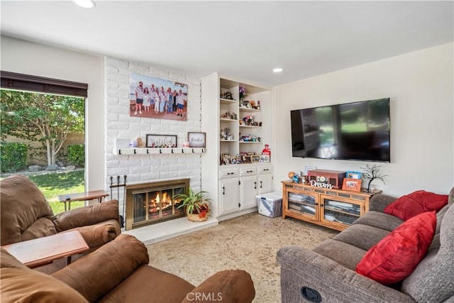 2608 Nice Ct, Lancaster, CA 93536 - living room with a brick fireplace and recessed lighting