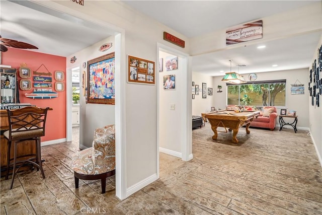 2608 Nice Ct, Lancaster, CA 93536 - rec room featuring billiards table, a dry bar, a ceiling fan, and recessed lighting