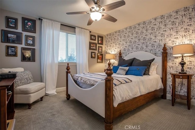 1170 Spring Azure Way Unit 45, Nipomo, CA 93444 - bedroom featuring carpet floors, wallpapered walls, and ceiling fan