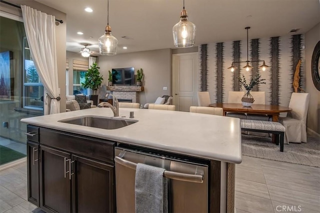 1170 Spring Azure Way Unit 45, Nipomo, CA 93444 - kitchen featuring stainless steel dishwasher, open floor plan, recessed lighting, and decorative light fixtures