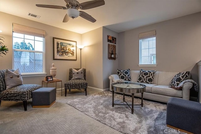 1170 Spring Azure Way Unit 45, Nipomo, CA 93444 - living room with plenty of natural light, ceiling fan, and carpet flooring