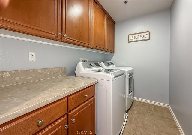 374 E Hilltop Way, Thousand Oaks, CA 91362 - laundry room featuring washing machine and dryer, cabinet space, and light tile patterned floors