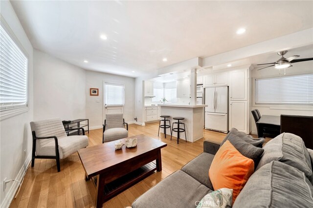 217 E Balboa Blvd, Newport Beach, CA 92661 - living room featuring ceiling fan, light wood-style flooring, and recessed lighting