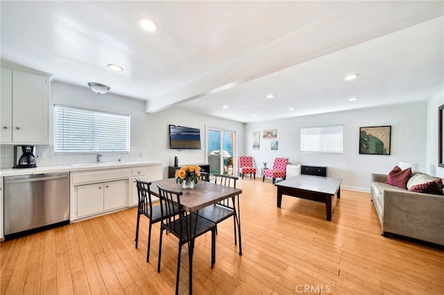 217 E Balboa Blvd, Newport Beach, CA 92661 - dining room with light wood-style flooring, recessed lighting, and beam ceiling