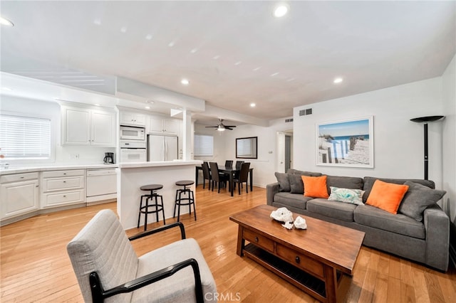 217 E Balboa Blvd, Newport Beach, CA 92661 - living area with recessed lighting, light wood-type flooring, and a ceiling fan