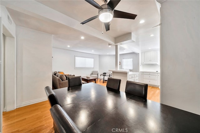 217 E Balboa Blvd, Newport Beach, CA 92661 - dining space with light wood-type flooring, recessed lighting, and ceiling fan