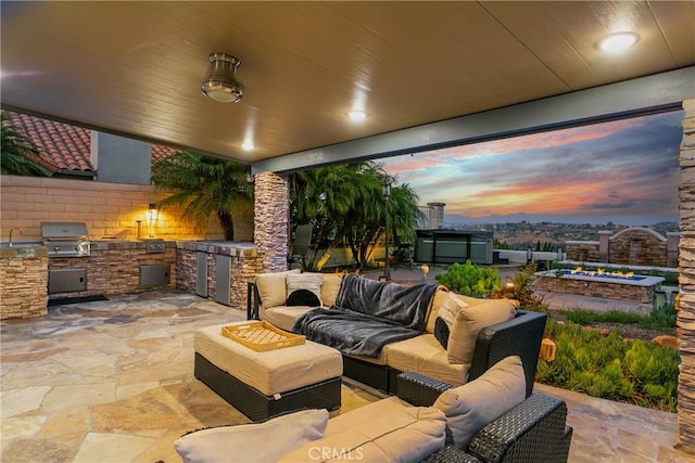 30282 Sonrisa, Laguna Niguel, CA 92677 - patio terrace at dusk featuring outdoor lounge area, area for grilling, and a patio