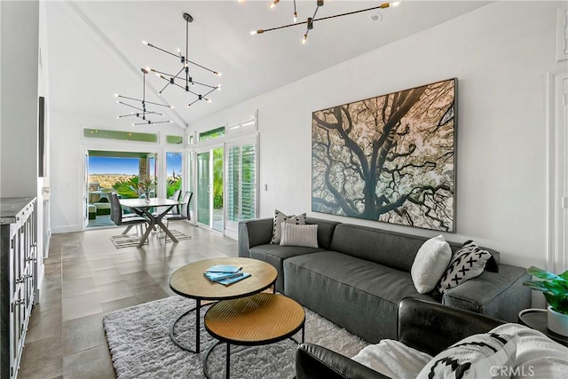 30282 Sonrisa, Laguna Niguel, CA 92677 - living room with a chandelier and vaulted ceiling