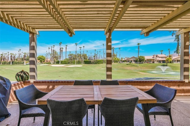 42386 Sultan Ave, Palm Desert, CA 92211 - view of patio with a pergola, outdoor dining space, and view of golf course