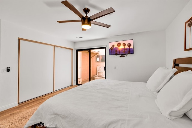 42386 Sultan Ave, Palm Desert, CA 92211 - bedroom featuring light wood-style flooring, a ceiling fan, and a closet