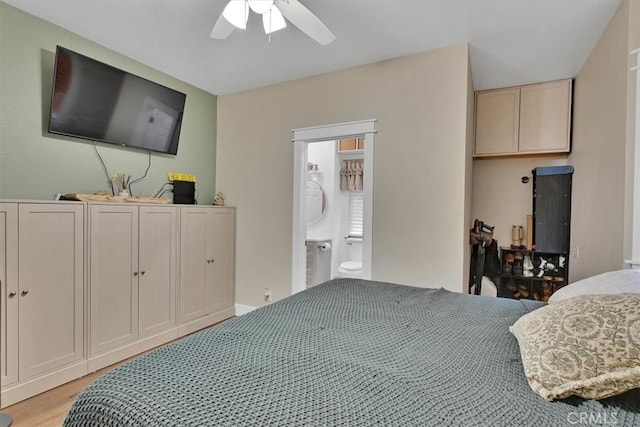 10784 Cole Way, Grass Valley, CA 95945 - bedroom featuring light wood-type flooring, ceiling fan, and connected bathroom